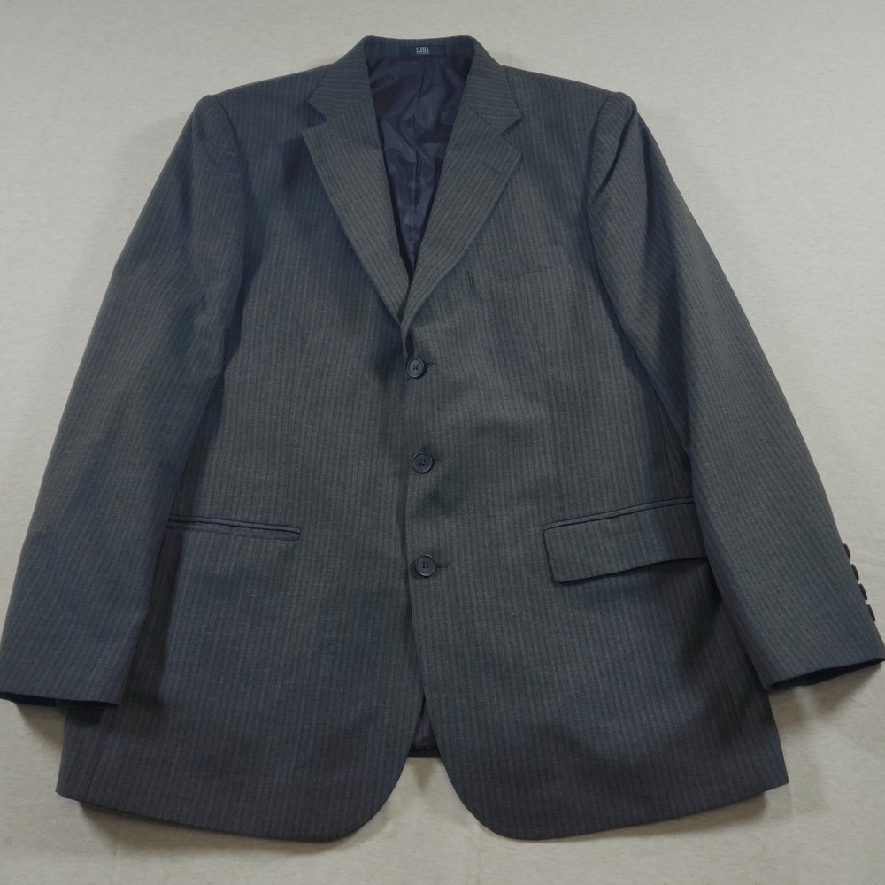 Mens Blazer Large Green Gray Pinstripe LBR Luber 3 Button Viscose Sport Coat